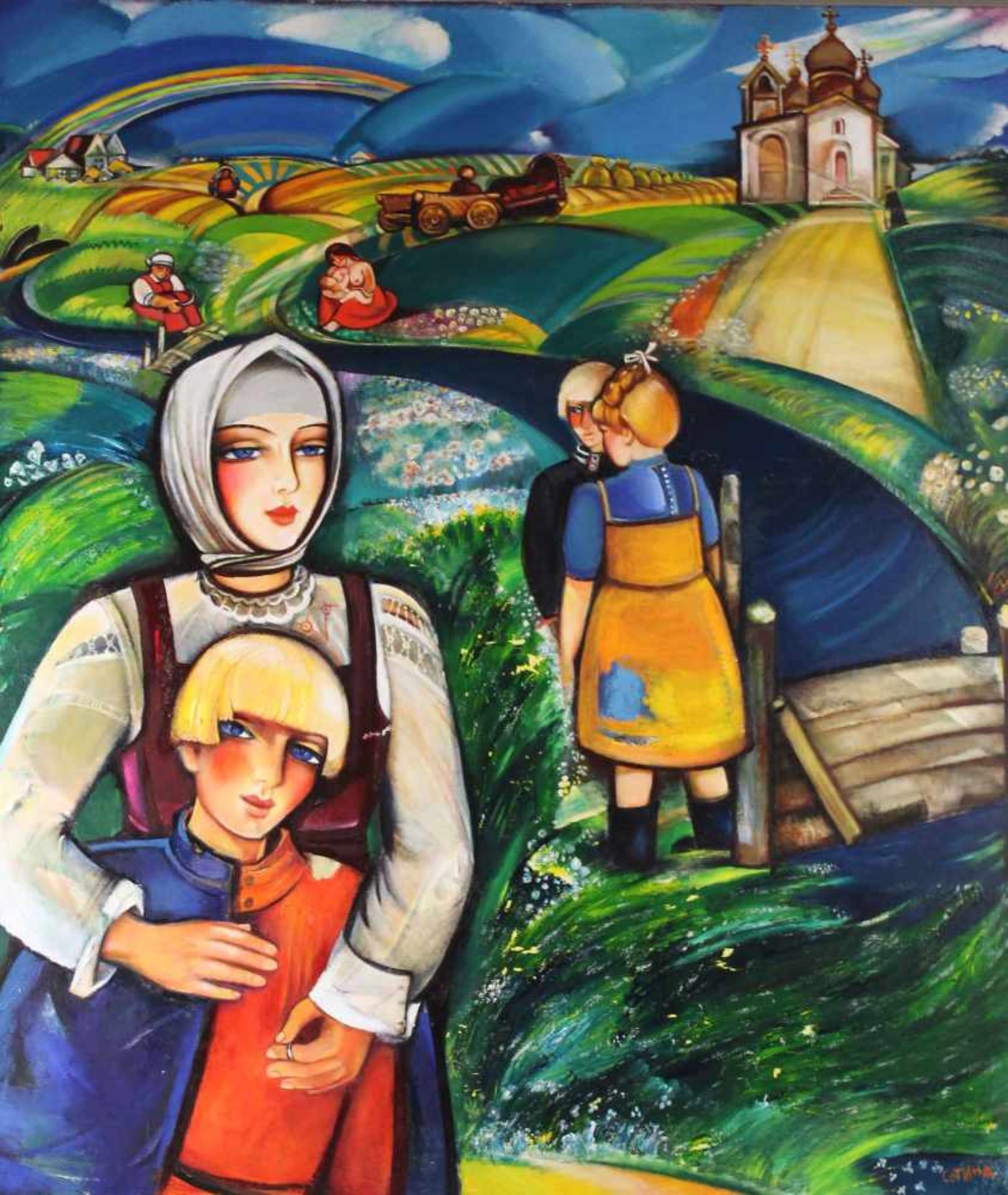 Zina SOTINA (1947 -). ''Brüder und Schwestern 1989''.149 cm x 128,5 cm. Öl auf Leinwand. Leningrad -