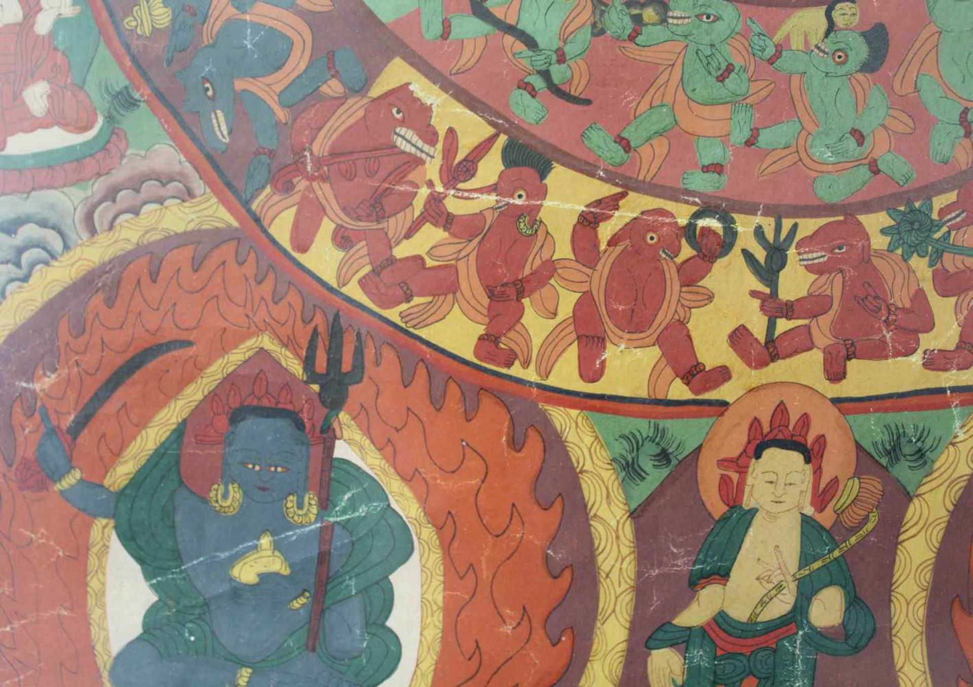 Thangka, mit Lebensrad. Asien.71 cm x 51 cm mit Rahmen gemessen.Thangka, with Wheel of Life. Asia.71 - Bild 2 aus 7