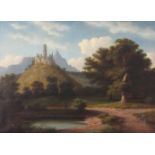 Walther WÜNNENBERG (1818 - c.1900). Burg über einem Fluss.50 cm x 66 cm. Gemälde. Öl auf Leinwand.