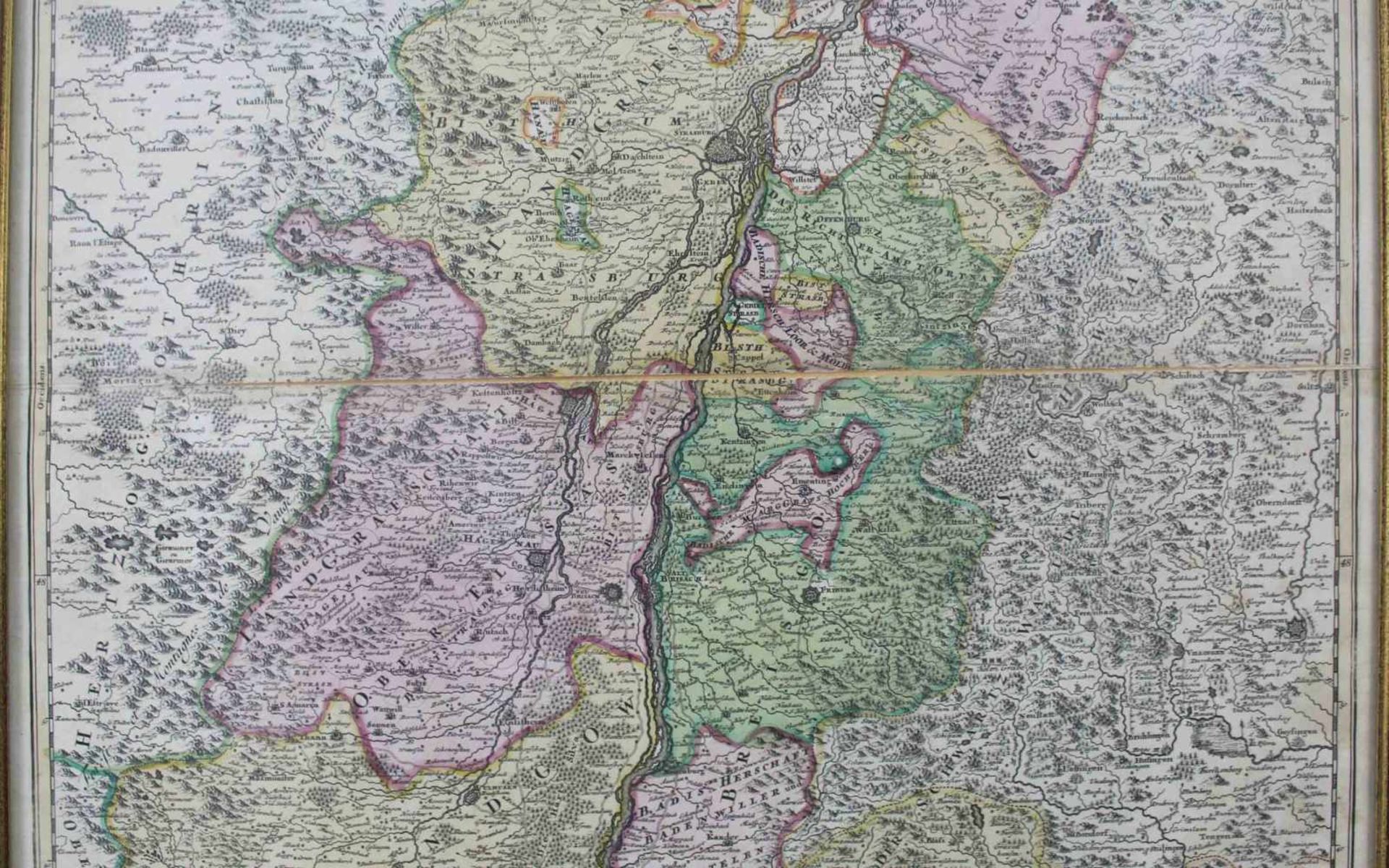 Johann Baptist Homann (1664 - 1724). Elsass und Oberrhein. 58,3 cm x 48,5 cm. "LANDGRAVIATUS - Image 3 of 4