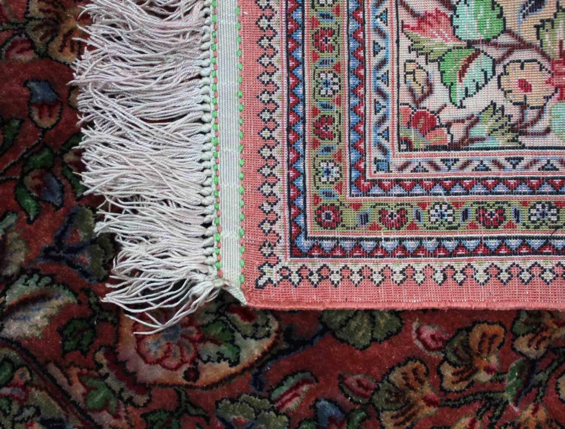 Ghom Poschti Perserteppich. Seide auf Seide. Iran.83 cm x 55 cm. Handgeknüpft. Seide auf Seide. - Bild 5 aus 6