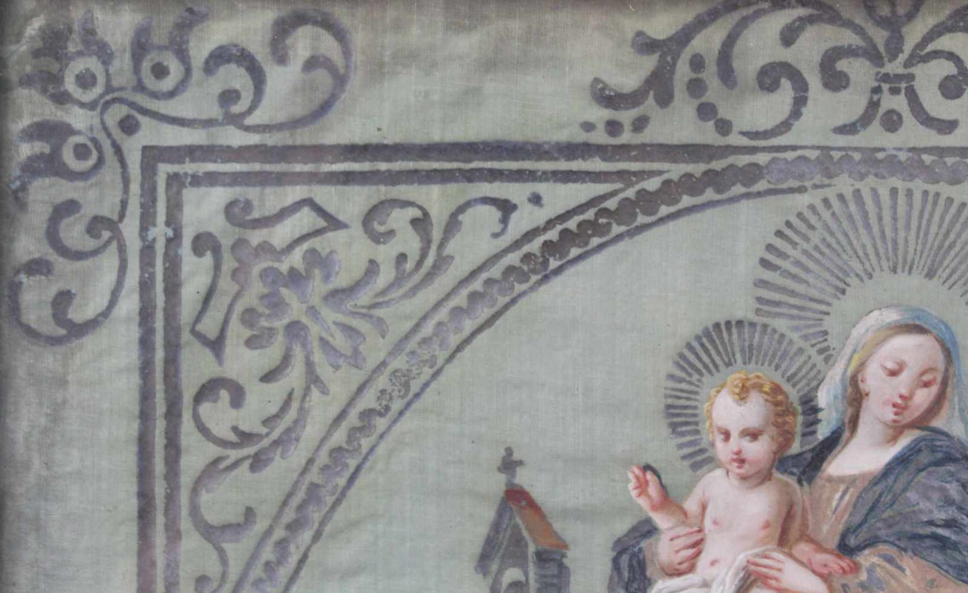 UNSIGNIERT (XVIII). Maria mit Jesus.42 cm x 34 cm. Gemälde. Mischtechnik auf Textil.UNSIGNED ( - Bild 6 aus 8