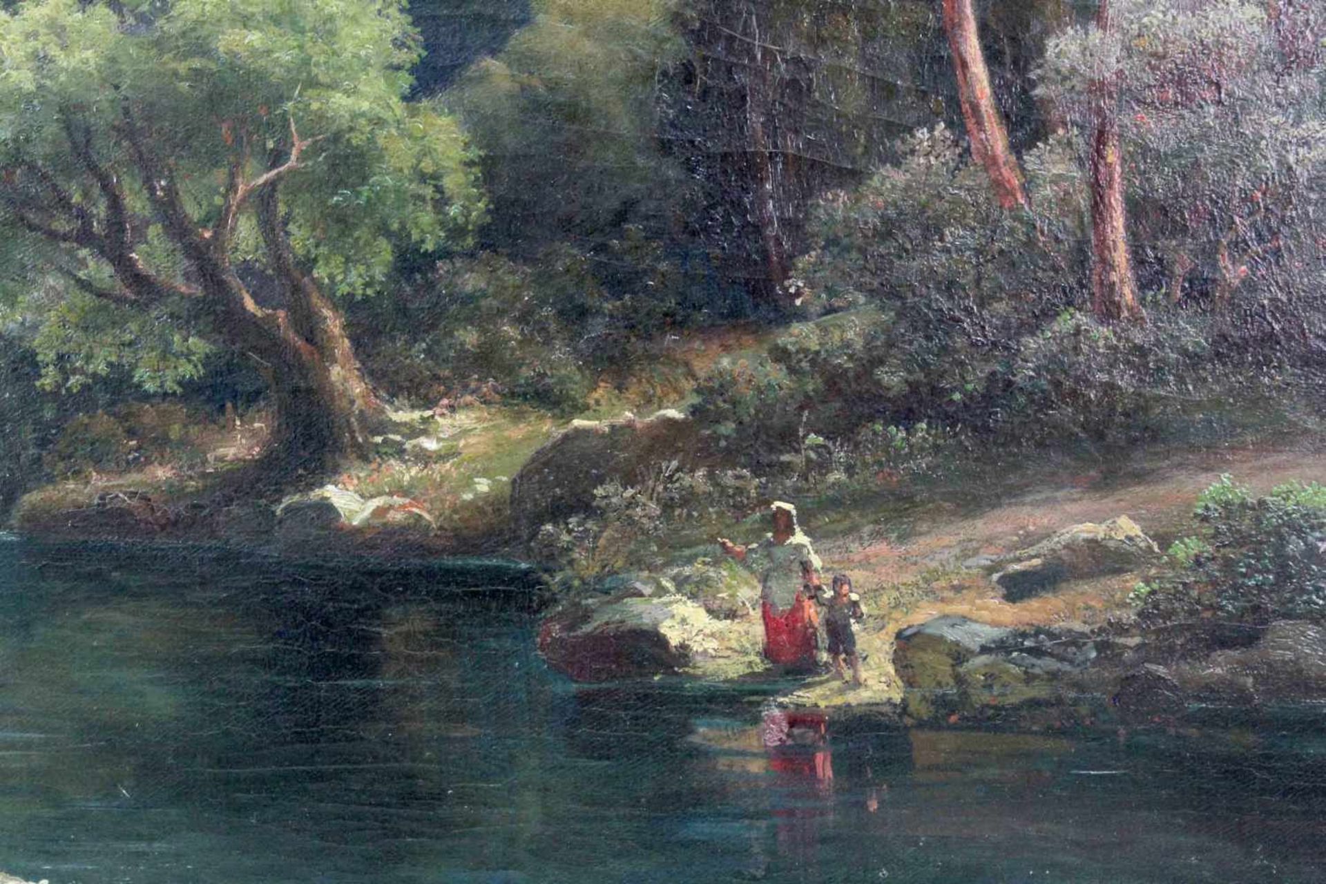 UNDEUTLICH SIGNIERT (XIX). Der Rhein datiert "1857".95 cm x 126 cm. Gemälde. Öl auf Leinwand. Rechts - Bild 6 aus 10