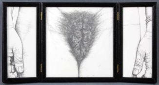 Arno WALDSCHMIDT (1936 - 2017). ''Landschaft usw.'' Erotik.23 cm x 43 cm geöffnet. 23 cm x 22 cm