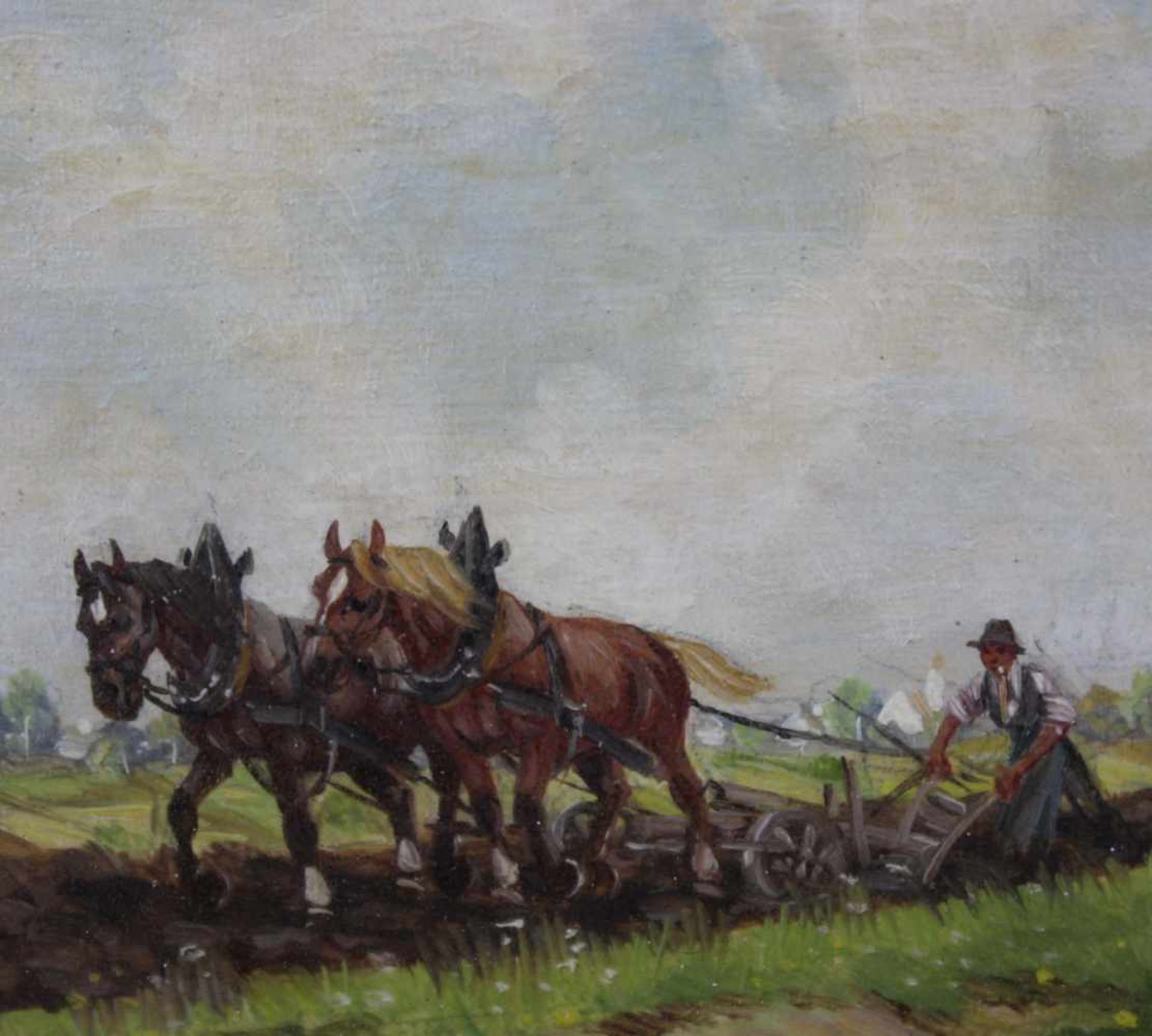 Karl ROHRHIRSCH (1875 - 1954). Pflügender Bauer.9 cm x 11 cm. Gemälde, Öl auf Holz. Unten rechts - Bild 4 aus 5