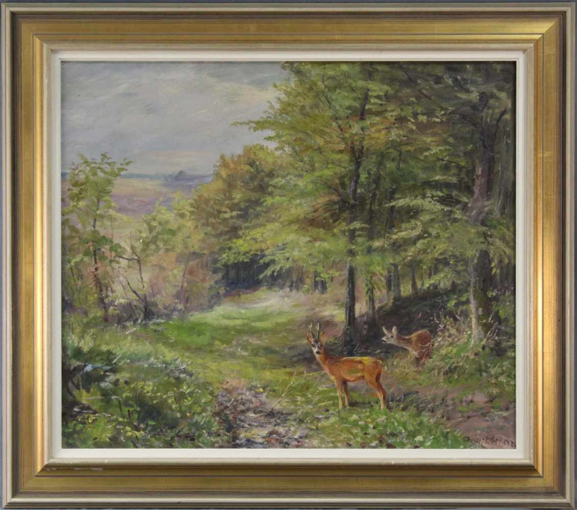 Willy LORENZ (1901 -1981). Rehwild im Sommerwald.60 cm x 70 cm. Gemälde. Öl auf Leinwand. Rechts - Image 2 of 7