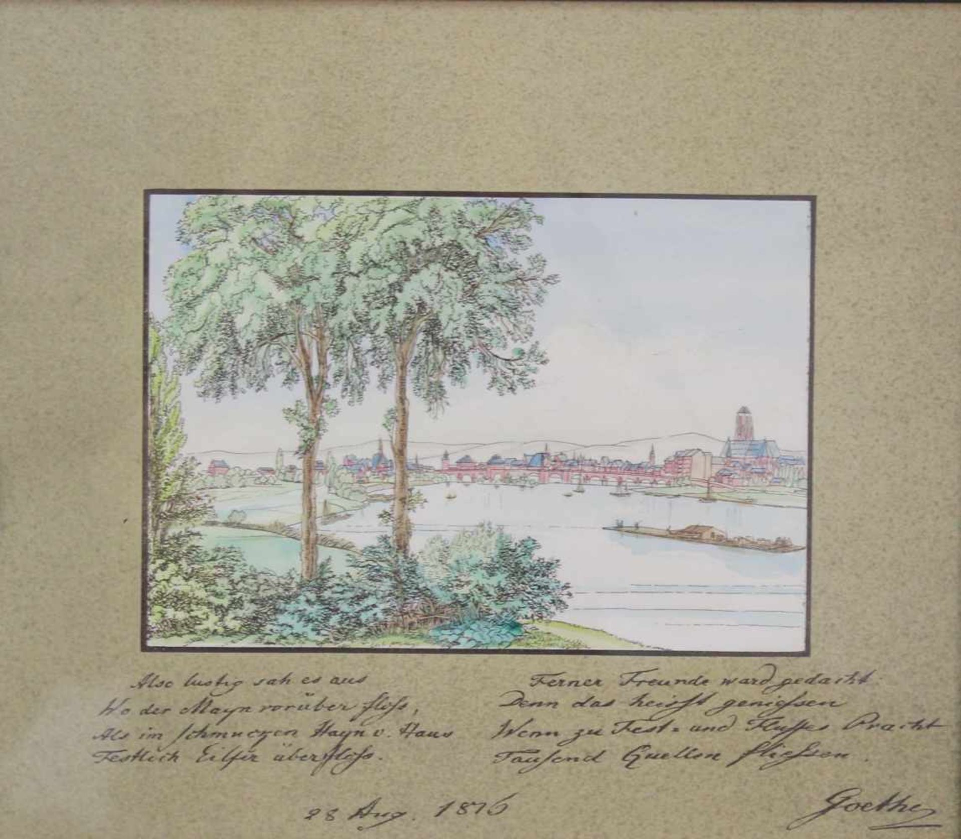 Nach Johann Wolfgang VON GOETHE (1749 - 1832), Frankfurt am Main.13,5 cm x 19,5 cm. Lithographie. In