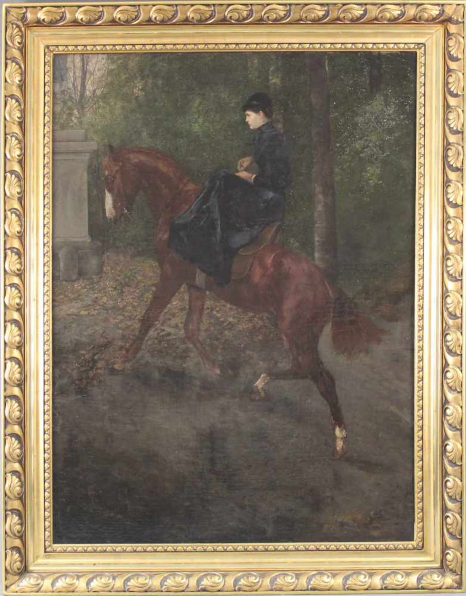 Wilhelm ALTHEIM (1871 - 1914). Bergauf reitende Dame im Park.87 cm x 64 cm. Gemälde. Öl auf - Image 2 of 7