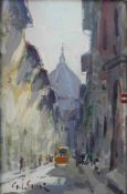 Gino Paolo GORI (1911 - 1991). "Via dei Servi, Firenze" Italia.30 cm x 20 cm. Gemälde. Öl auf