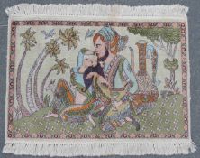 Kaschmir Seide Bildteppich. Querformat. Indien. Feine Knüpfung.60 cm x 89 cm. Handgeknüpft. Seide