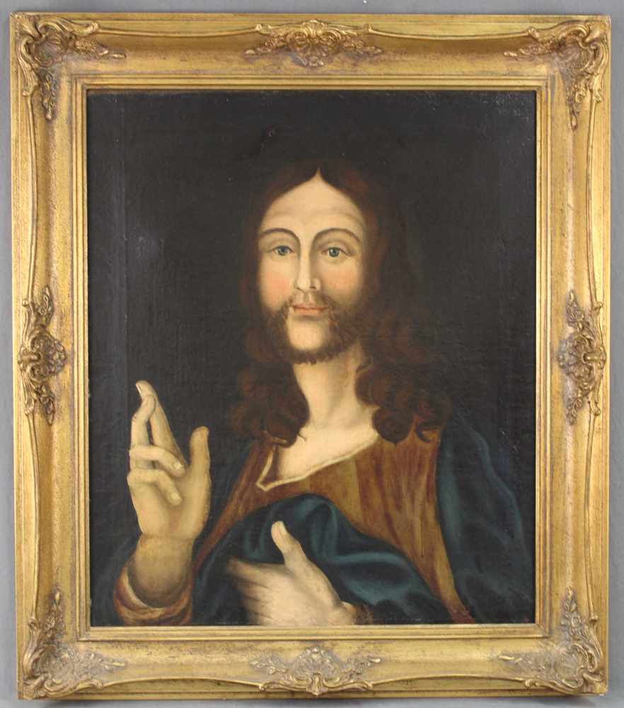 UNSIGNIERT (XVIII - XIX). Segnender Jesus.63 cm x 53 cm. Gemälde. Öl auf Leinwand. Wachs doubilert. - Image 2 of 8