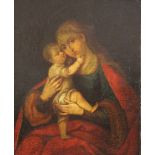 UNSIGNIERT (XVIII). Maria mit Jesus.66 cm x 54 cm. Öl auf Leinwand, u. a. doubliert. Keine