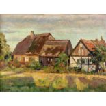 Richard GESSNER (1894 - 1989). Bauernhäuser in Sommerlandschaft.44 cm x 60 cm. Gemälde. Öl auf