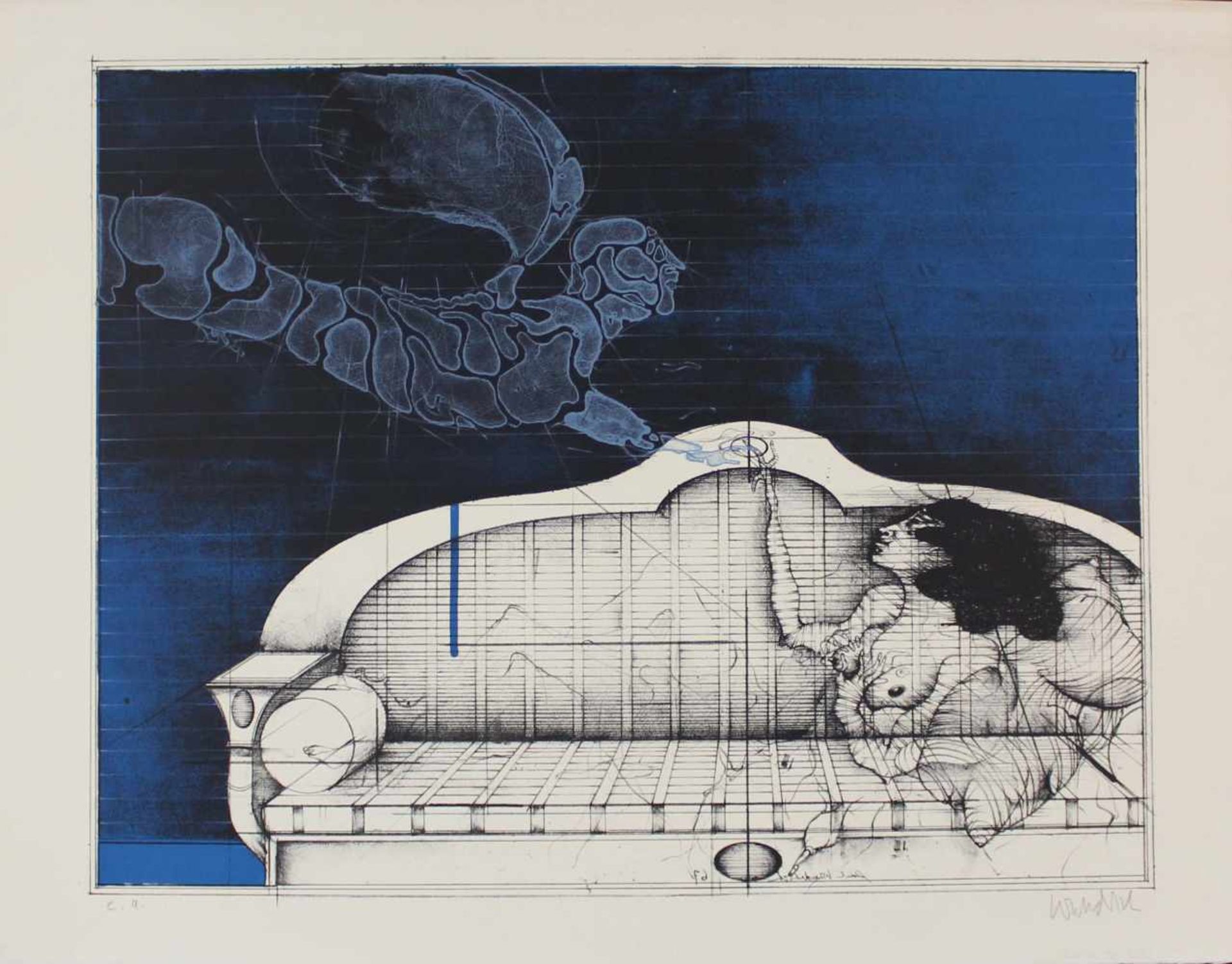 Paul WUNDERLICH (1927 - 2010). "Der Blaue Engel" (The Blue Angel)432 mm x 550 mm die Abbildung.