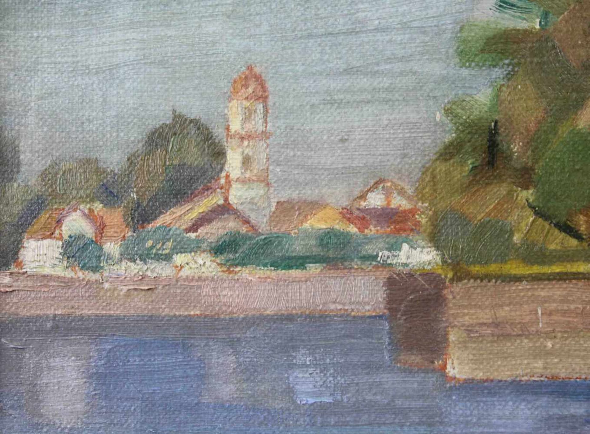 August WEDEL (1885 - 1953). Ufer vor der Stadt. (19)29.51cm x 61 cm. Gemälde. Öl auf Leinwand. - Bild 3 aus 8