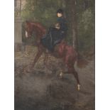 Wilhelm ALTHEIM (1871 - 1914). Bergauf reitende Dame im Park.87 cm x 64 cm. Gemälde. Öl auf