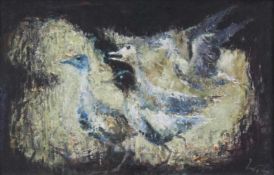 Walter LEDERER (1923 - 2003). Gänse.33 cm x 51 cm. Gemälde. Öl auf Platte. Rechts unten ligiert.