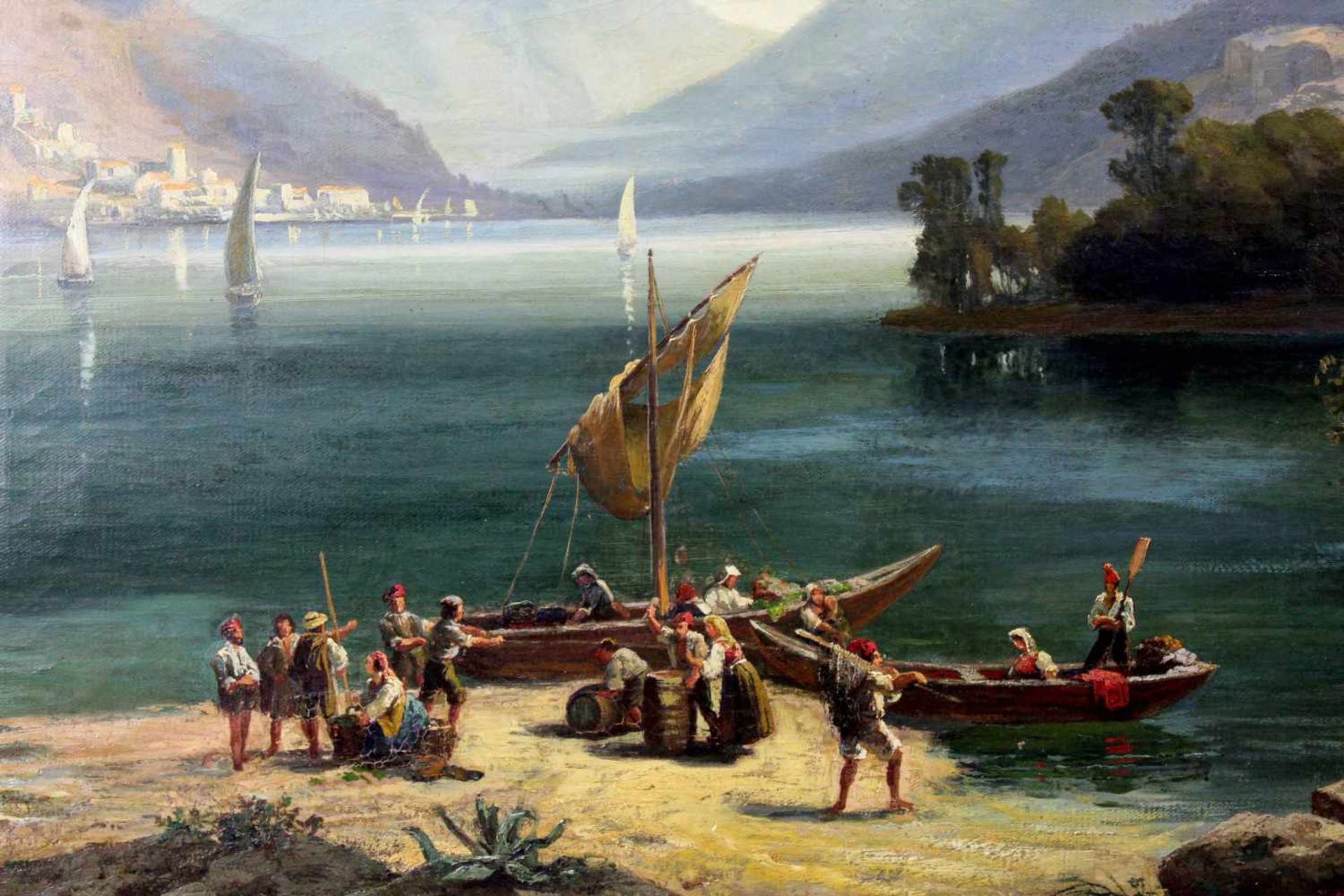 UNDEUTLICH SIGNIERT (XIX). Der Rhein datiert "1857".95 cm x 126 cm. Gemälde. Öl auf Leinwand. Rechts - Bild 5 aus 10