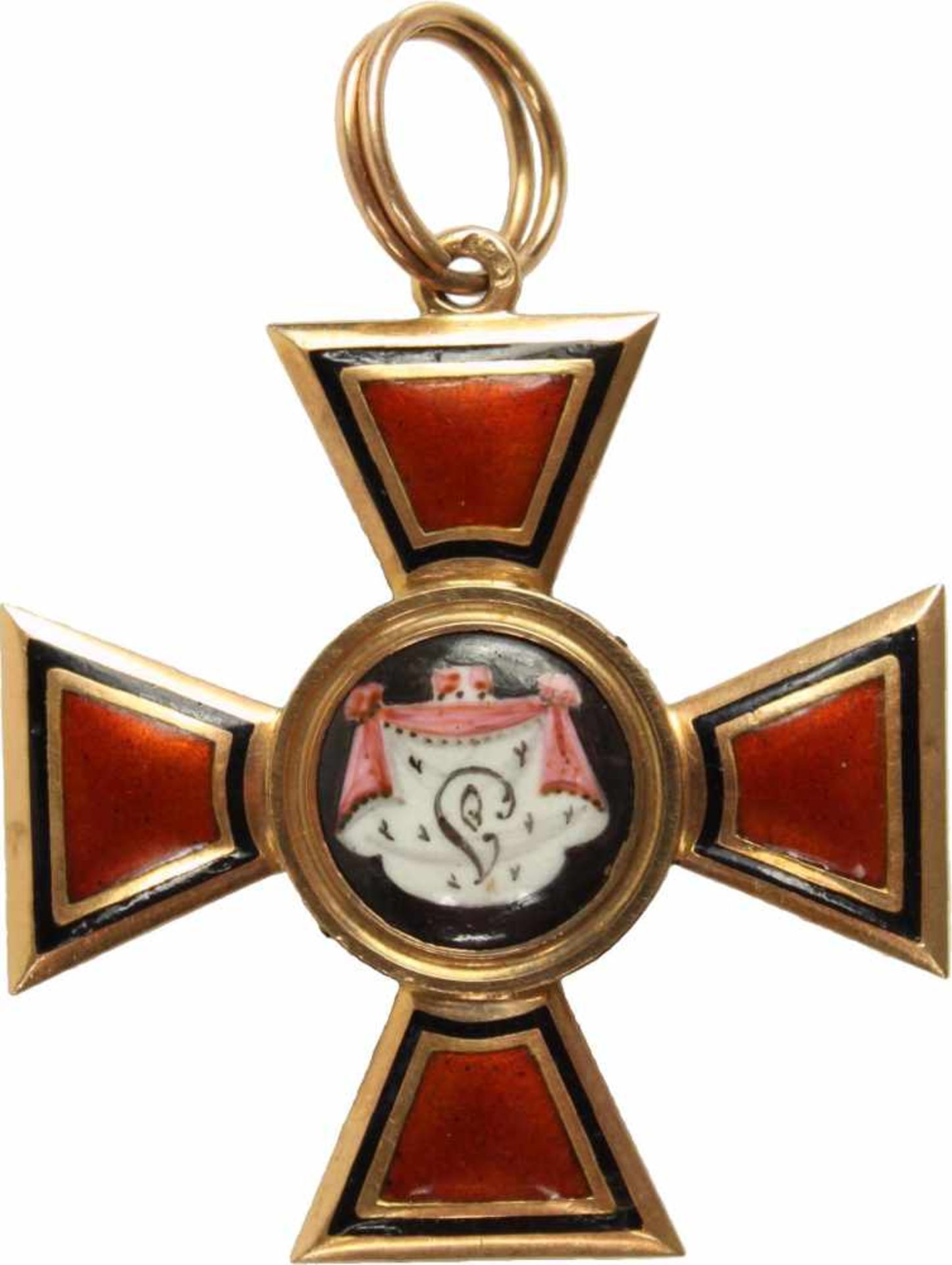 St. Wladimir-Orden,Kreuz 3. Klasse, Gold hohl gearbeitet und emailliert, 47mm, rückseitig