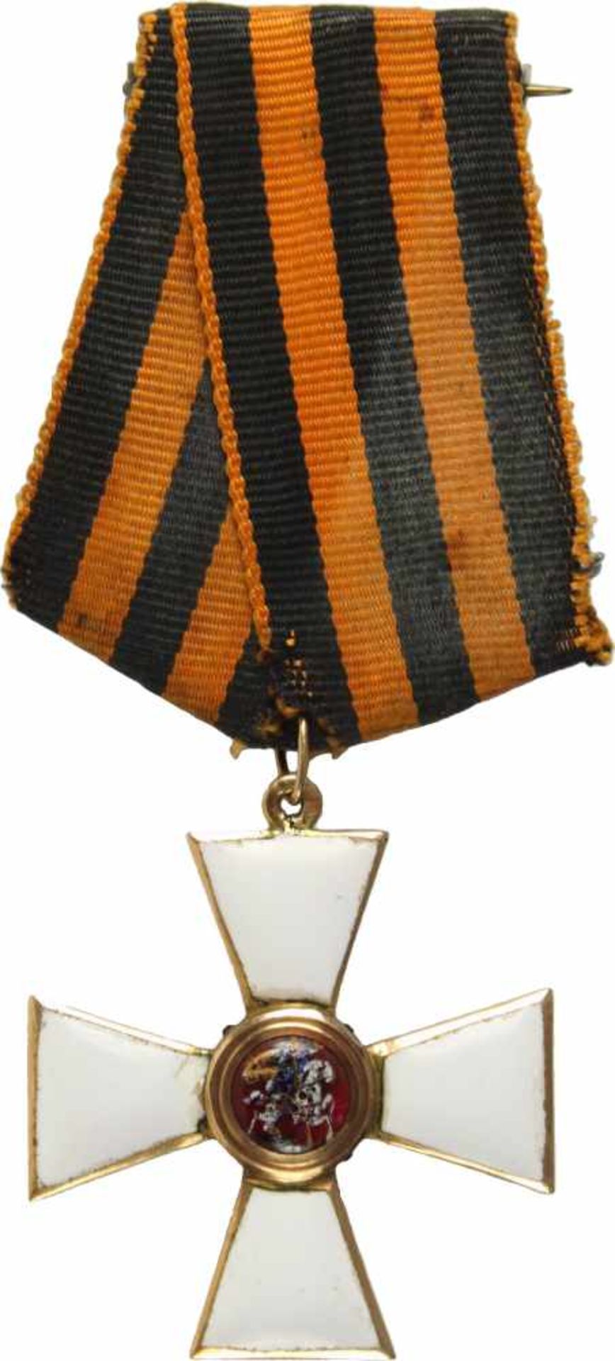 St. Georgs-Orden,Kreuz 4. Klasse. Kreuz Gold emailliert, 35mm, das Medaillon mit dem Reiter auf