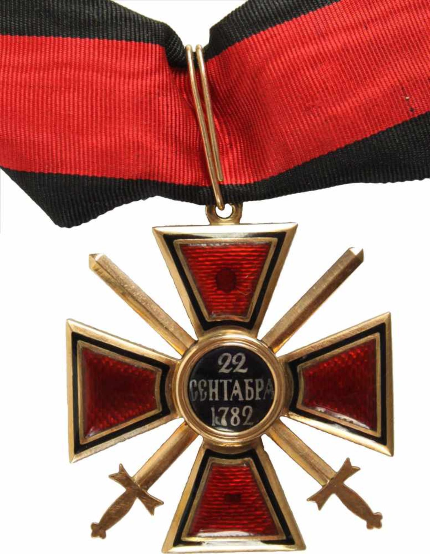 St. Wladimir-Orden,Kreuz 3. Klasse mit Schwertern. Kreuz Gold, 46mm, emailliert, gemaltes Medaillon, - Bild 2 aus 2