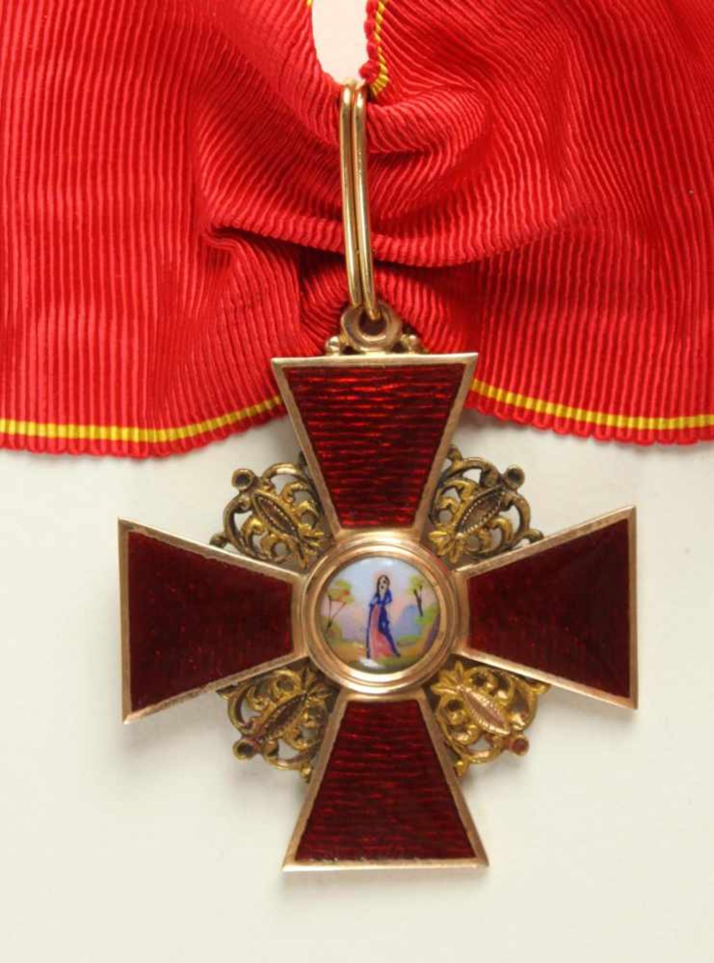 St. Anna-Orden,Kreuz 2. Klasse. Kreuz Gold emailliert, 49mm, fein gemaltes Medaillon, die Bandöse - Bild 2 aus 4