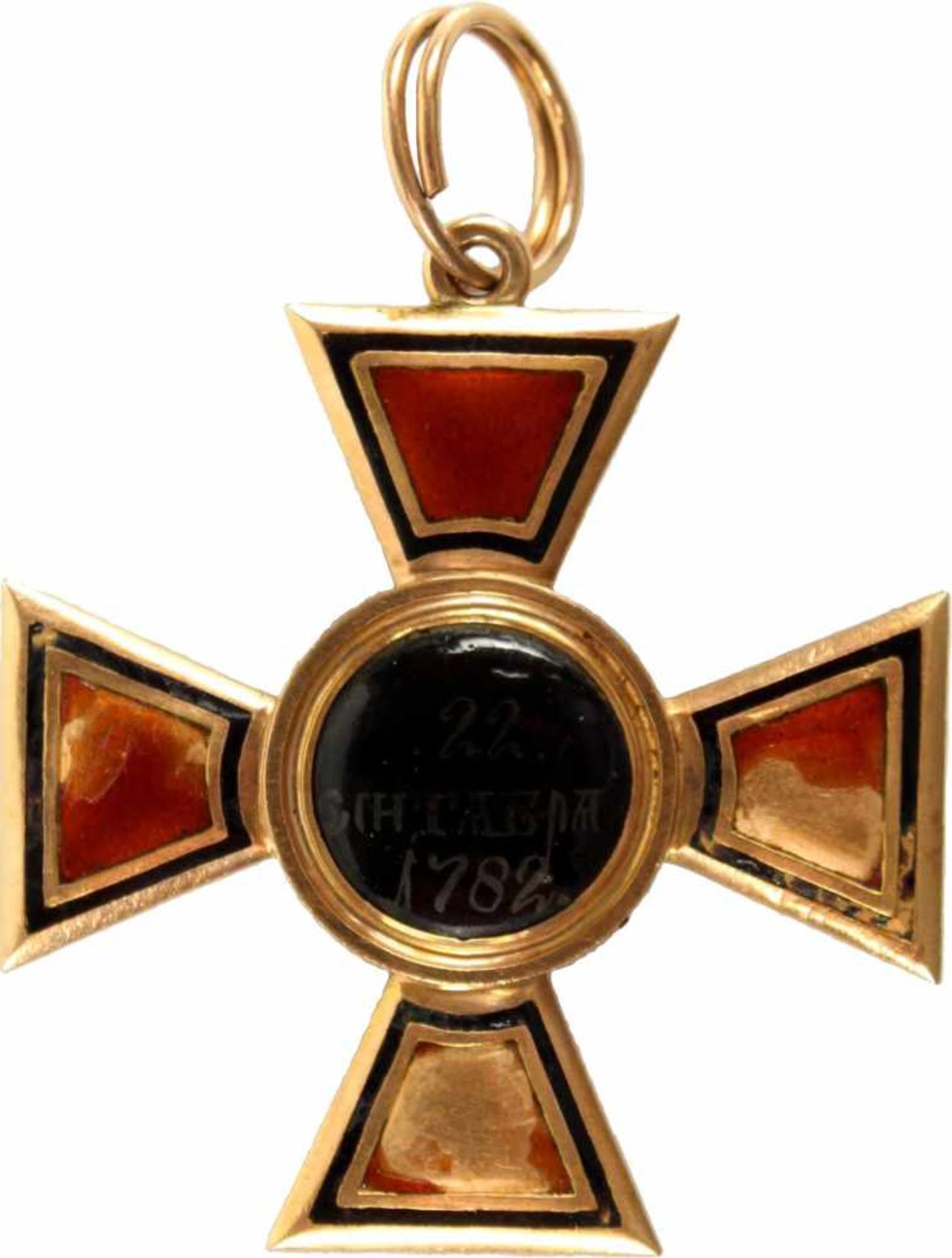 St. Wladimir-Orden,Kreuz 3. Klasse, Gold hohl gearbeitet und emailliert, 47mm, rückseitig - Bild 2 aus 2