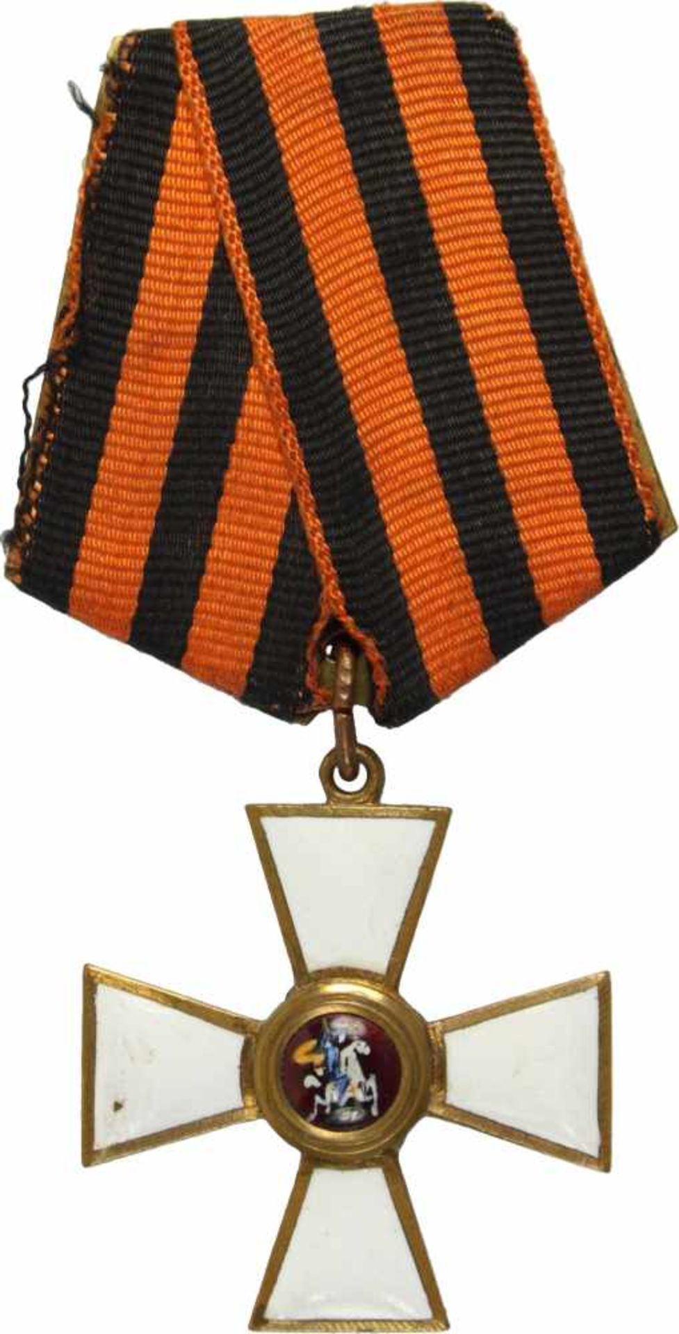 St. Georgs-Orden,Kreuz 4. Klasse. Kreuz Bronze vergoldet und emailliert, 36mm, gemaltes Medaillon