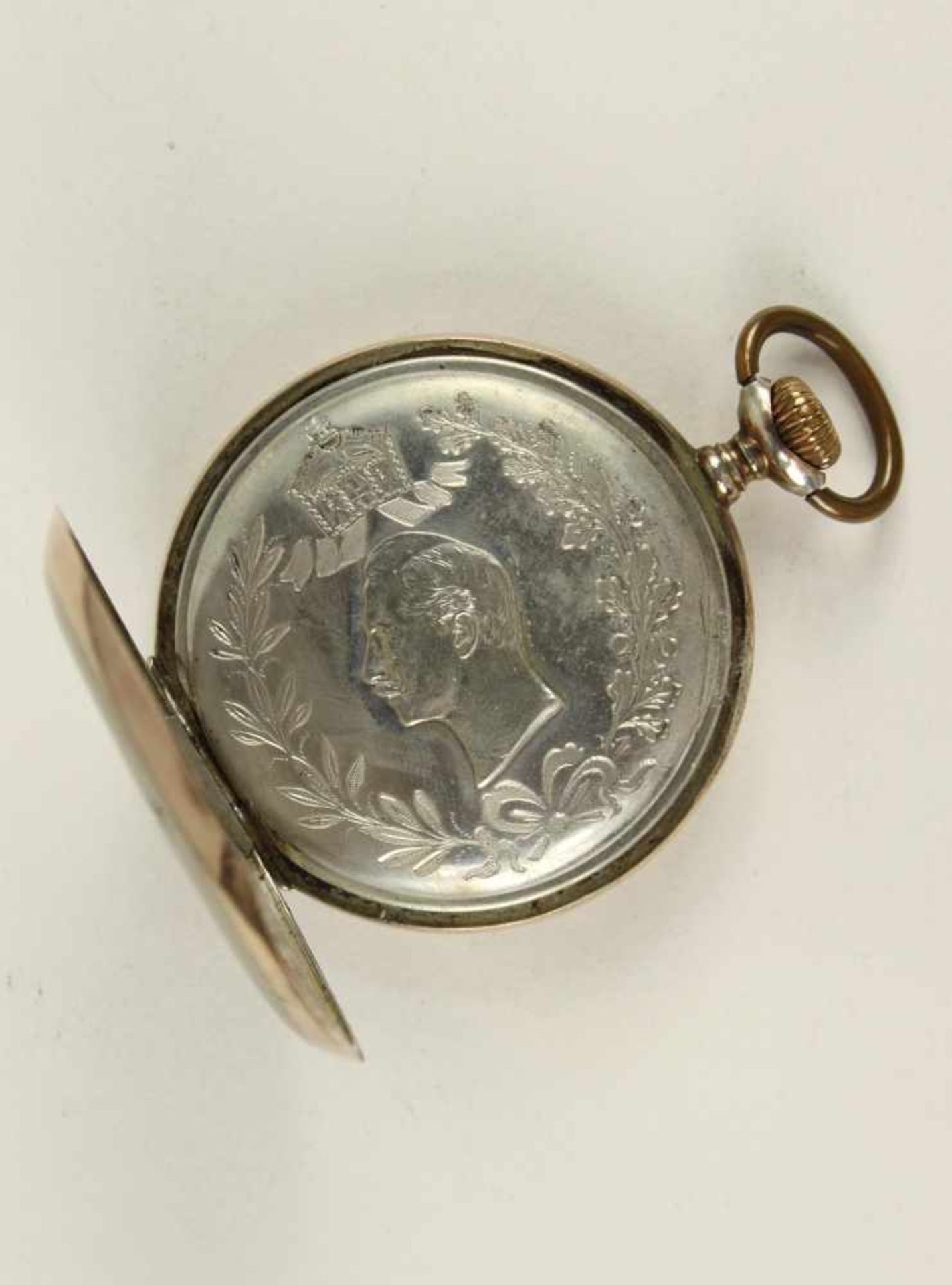 Geschenkuhr Kaiser Wilhelm II.,Marke "Longines", Silber "800", weißes Zifferblatt mit arabischen - Bild 2 aus 3