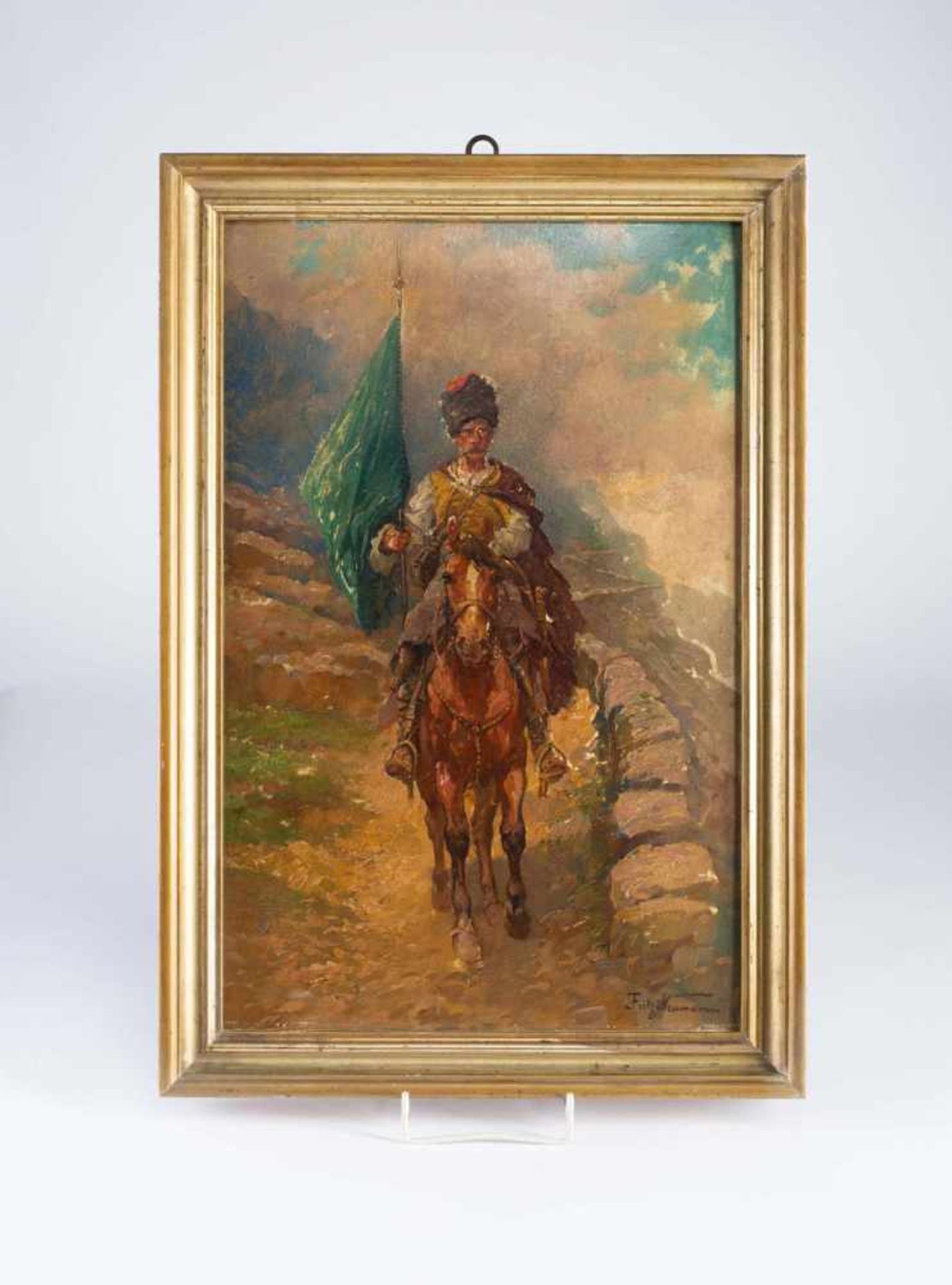 Gemälde "Reitender Tscherkesse".Friedrich (Fritz) Neumann, deutscher Pferde- und Schlachtenmaler,