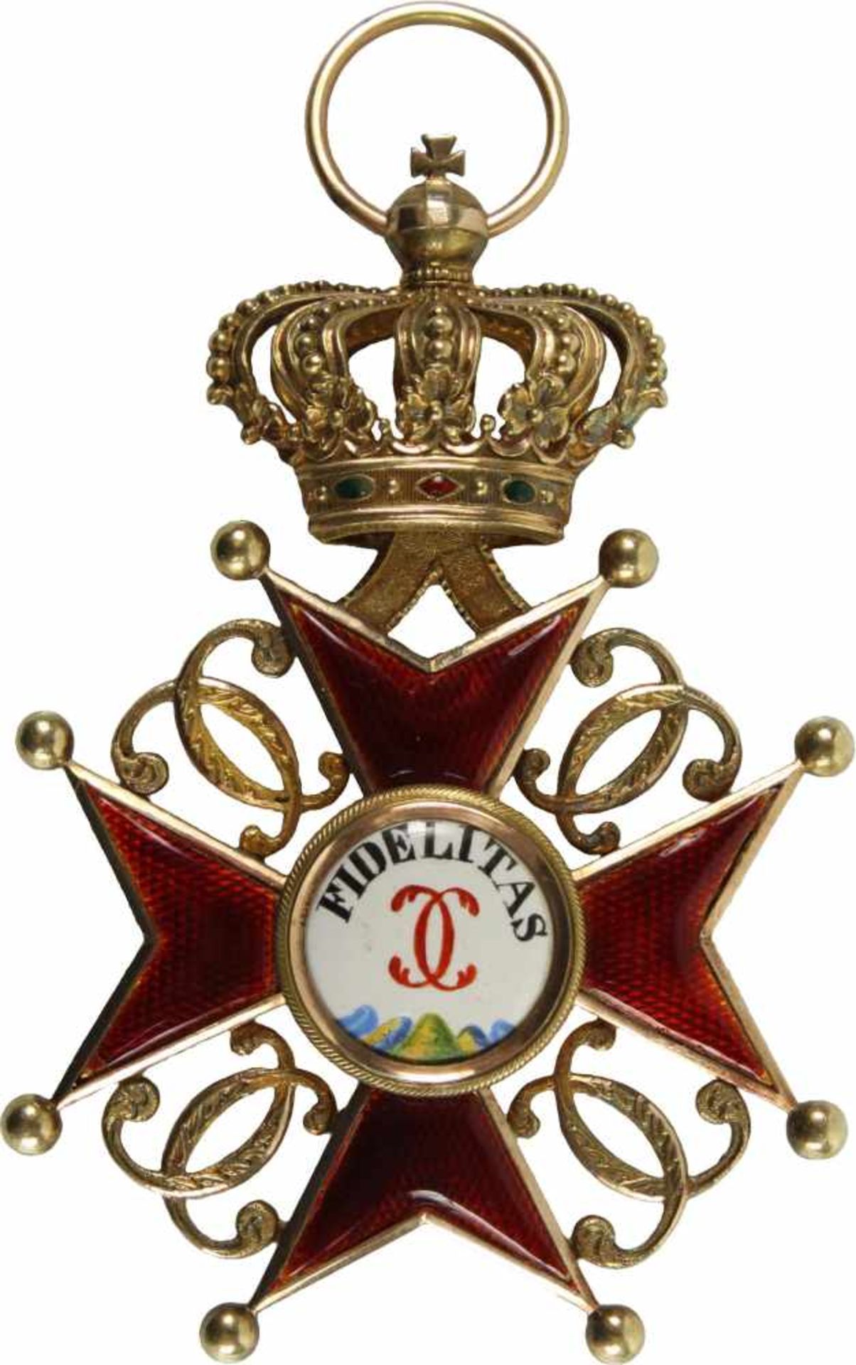 Hausorden der Treue.Ordenskreuz um 1850-1860. Kreuz Gold emailliert, die Kreuzarme separat
