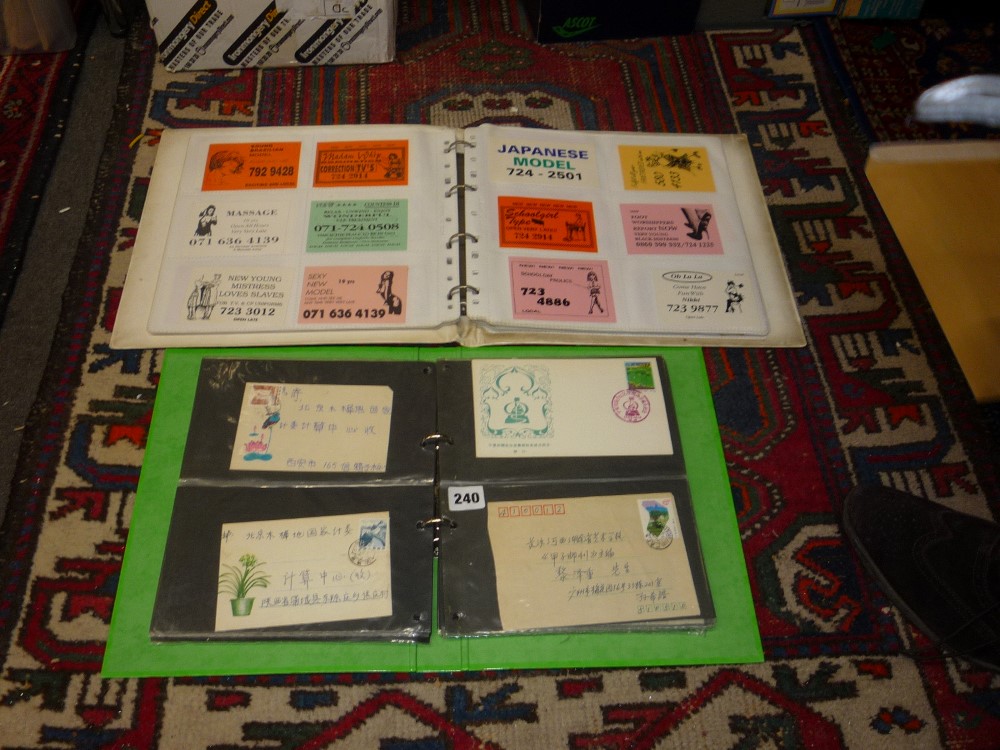 A folder of Chinese First Day covers, a ring binder of over 160 prostitutes calling cards from the