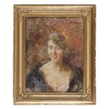 ITALIAN PAINTER, EARLY 20TH CENTURY Portrait of a woman. Oil on panel, cm. 58 x 43. Gilded frame