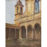 ROMAN PAINTER, LATE 19TH CENTURY Cloister Oil on canvas, cm. 45 x 33 Signed and located Rome, bottom