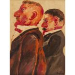 FRANZ BORGHESE (Rome 1941 - 2005) Two men in profile Oil on canvas, cm. 40 x 30 Signature bottom