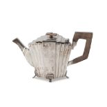 SMALL SILVER-PLATED TEAPOT, PUNCH MALTA, 1930 ca. accordion body, wooden handle and knob. Measures
