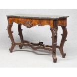 CONSOLE IN FEATHER MAHOGANY, NAPLES PERIODO LUIGI FILIPPO with green marble top and band centered by