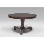 ROUND ROSEWOOD TABLE, MID-19TH CENTURY. polygonal leg on triangular base with bun feet. Measures cm.