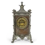 RARE CLOCK IN PEWTER, FRANCE 19TH CENTURY with panels in copper with bas-relief chisel of genre