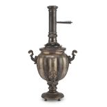 HUGE SILVER-PLATED SAMOVAR, PROBABLY TURKEY EARLY 20TH CENTURY fluted body, bone finishes and