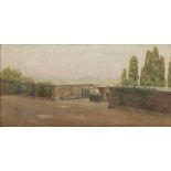 TUSCAN PAINTER, 19TH CENTURY TERRACE Oil on canvas, cm. 29 x 59 Not signed FRAME Swept giltwood