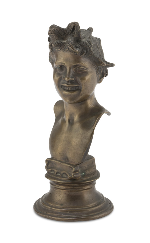 VINCENZO GEMITO (Naples 1852 - 1929) Bust of urchin Varnished bronze sculpture, cm. 19 x 8 x 5