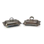 TWO SILVER-PLATED VEGETABLE DISHES WITH COVER, BIRMINGHAM MID-19TH CENTURY, rectangular bases with