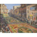 LIONELLO GRAZI (Rome 1894 - Rome 1973) The flowering in Genzano, Rome Oil on canvas, cm. 40 x 50