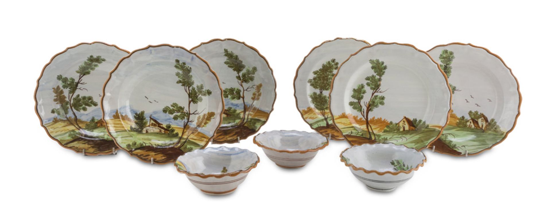 SERVICE OF CERAMIC DISHES, CASTLES 20TH CENTURY in polychromy, entirely decorated with landscapes