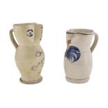 TWO CERAMIC PITCHERS, APULIA 19TH CENTURY cream ground with polychrome decorated with cockerel and