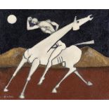 BRUNO LANDI (Rome 1941) Horseman, 2004 Mixed technique on canvas, cm. 50 x 60 Signature bottom