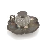 INKWELL IN GLASS AND SILVER, PUNCH LONDON 1852 chiseled to floral motifs. Silversmiths Edward & John