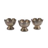 THREE EGGCUPS IN SILVER, PUNCH LONDON 1905 with lobed edge and smooth body. Silversmiths Gold Smiths