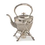 SMALL SILVER-PLATED SAMOVAR, PUNCH SHEFFIELD 1873/1890 fluted body and cover, knob in ivory.